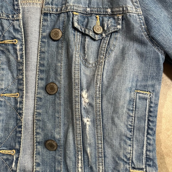 American Eagle Denim Jeans Jacket Blue Cropped Distressed XS - Picture 6 of 10
